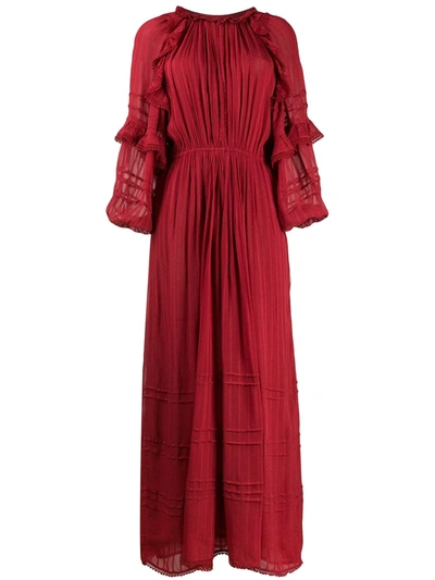Isabel Marant Étoile Embroidered Flared Maxi Dress In Red