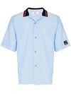 Martine Rose Tech Bowling Shirt W/ Logo Rib Collar In Blue