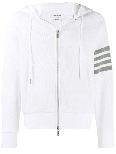 Thom Browne 4-bar Raglan-sleeve Waffle Stitch Hoodie In White