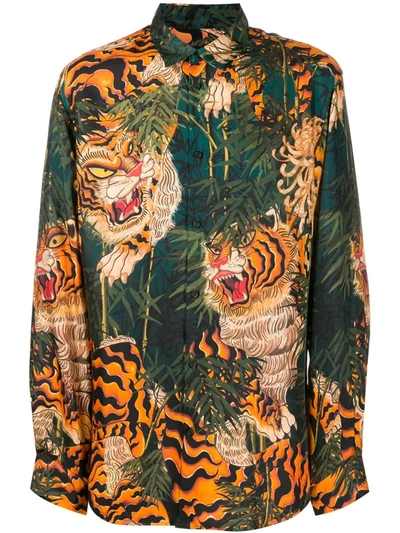 Dsquared2 Tiger-print Long-sleeve Shirt In Green