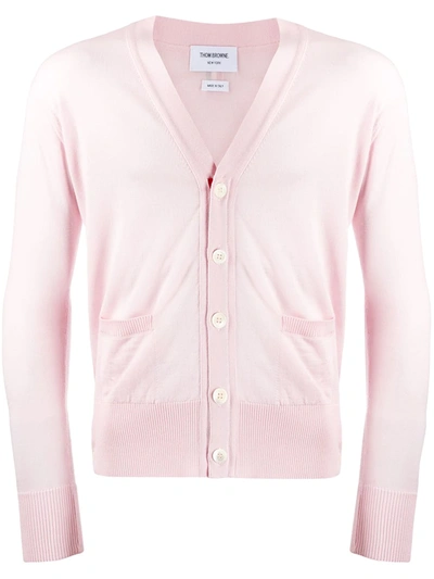 Thom Browne 4-bar V-neck Merino Cardigan In Pink