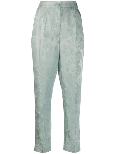 Etro Floral Jacquard Trousers In Blue