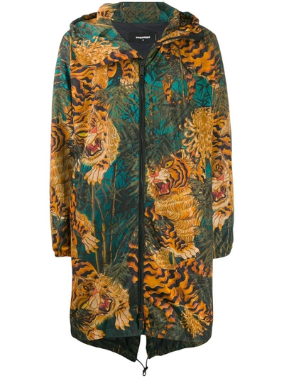 Dsquared2 Tiger Graphic Coat In Green