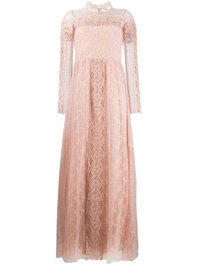 Red Valentino Tulle Lace Maxi Dress In Neutrals