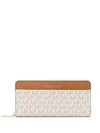 Michael Michael Kors Zip Around Monogram Print Purse In Neutrals