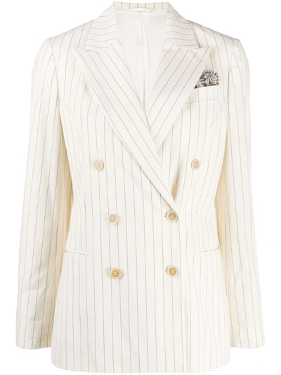 Brunello Cucinelli Double Breasted Striped Blazer In Neutrals