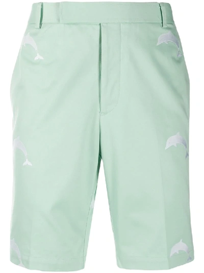 Thom Browne Embroidered Dolphin Chino Shorts In Green