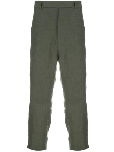 Rick Owens Crinkle Effect Cropped Trousers In Green