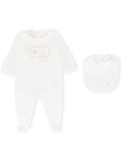 Young Versace Baby Grow With Bib In White