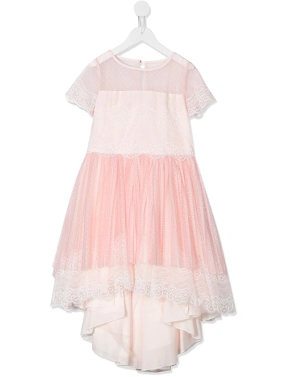 Aletta Kids' Tulle Asymmetric Hem Dress In Pink