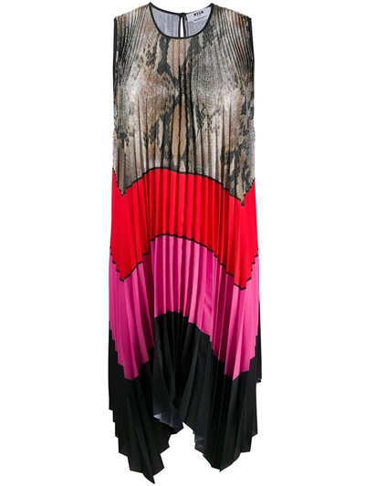 Msgm Color Block Pleatde Long Dress In Multicolor