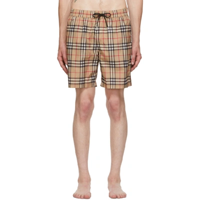 Burberry Beige Vintage Check Guildes Swim Shorts In Brown