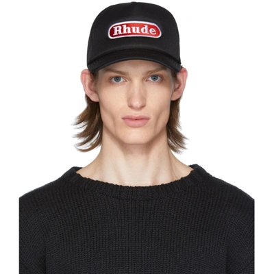 Rhude Pit Stop Logo-appliquéd Cotton-twill Baseball Cap In Black/red