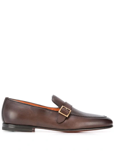 Santoni Burnished Full-grain Leather Loafers In Brown