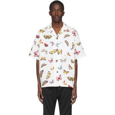 Palm Angels Butterfly Print Poplin Bowling Shirt In White