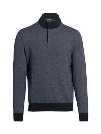 Ermenegildo Zegna Birdseye Quarter-zip Cashmere Cotton Sweater In Blue