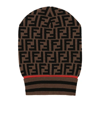 Fendi Intarsia Cashmere And Wool-blend Beanie In Brown