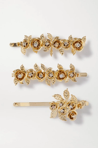 Rosantica Lirica Set Of Three Gold-tone And Crystal Hair Slides
