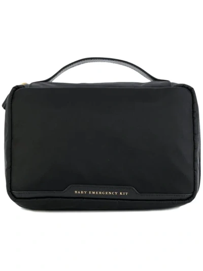 Anya Hindmarch Baby Emergency Kit Leather-trimmed Shell Pouch In Black
