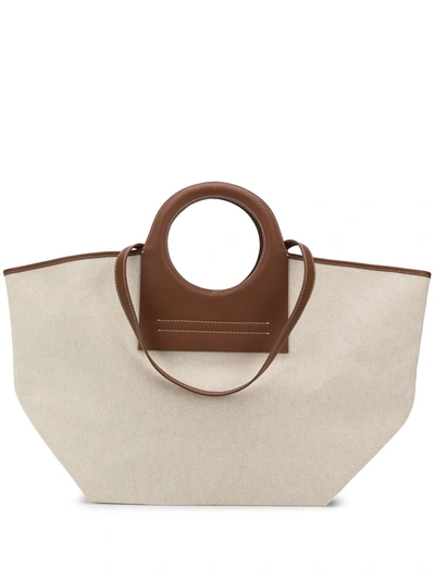 Hereu Net Sustain Cala Large Leather-trimmed Canvas Tote In Beige