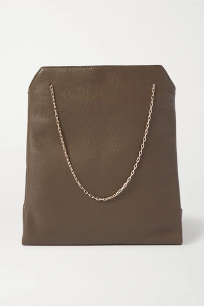 The Row Lunch Bag Small Leather Tote In Army Green