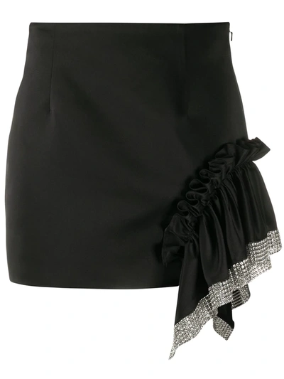 Area Crystal-embellished Ruffled Duchesse-satin Mini Skirt In Black