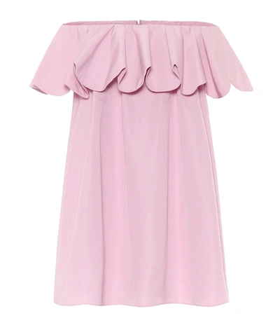 Valentino Off-the-shoulder Scalloped Cotton-blend Poplin Mini Dress In Pink