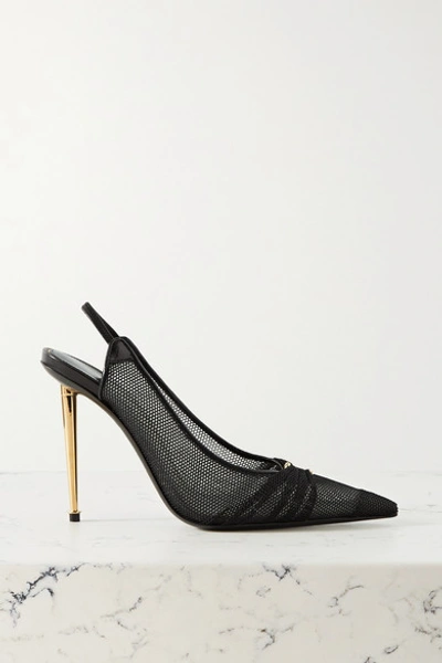 Tom Ford Leather-trimmed Mesh Slingback Pumps In Black