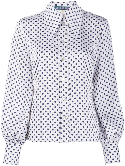 Alexa Chung Antoinette Polka-dot Satin Shirt In White ,blue