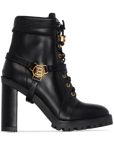Balmain Ranger Buckle-detailed Leather Ankle Boots In Black