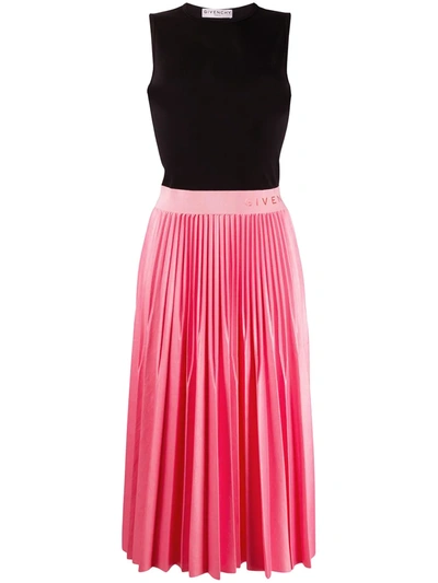 Givenchy Logo-waistband Pleated Midi-dress In Pink