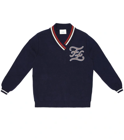 Fendi Kids' Cotton And Cashmere Sweater In Blue