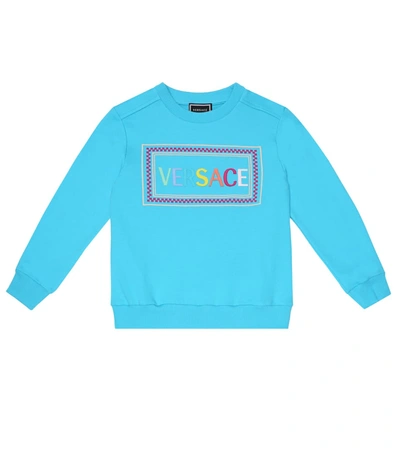 Versace Kids' Embroidered Cotton Sweatshirt In Blue