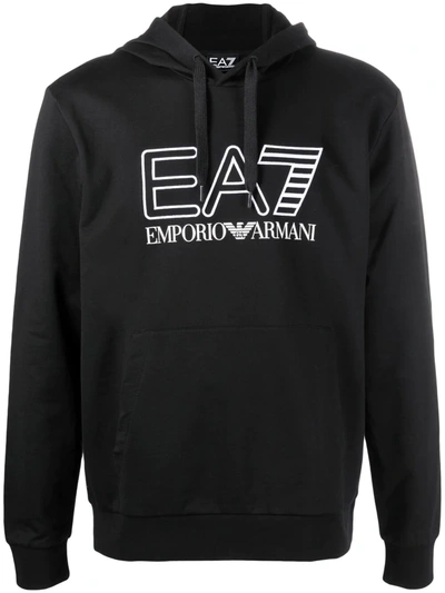 Ea7 Logo-print Cotton Hoodie In Black