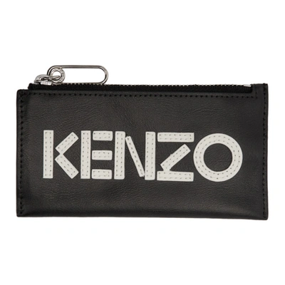 Kenzo Zipped Leather Card Holder In Black