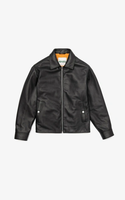 Kenzo Leather Tiger Jacket In Black
