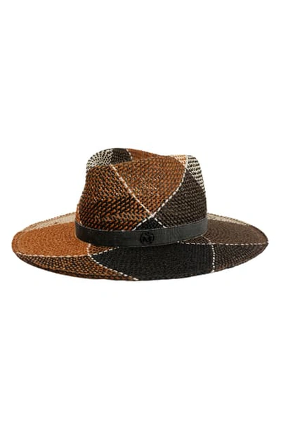 Maison Michel Charles Colorblock Fedora Hat In Black/ Camel