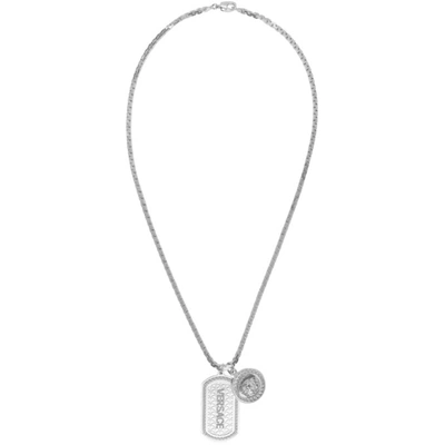Versace Silver Logo Dogtag Necklace In D41k Silver