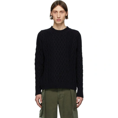 Loewe Navy Cable-knit Cotton Jumper In Black
