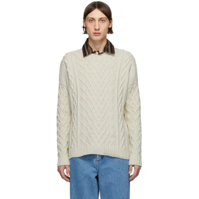 Loewe Off-white Cable Knit Sweater In Neutrals