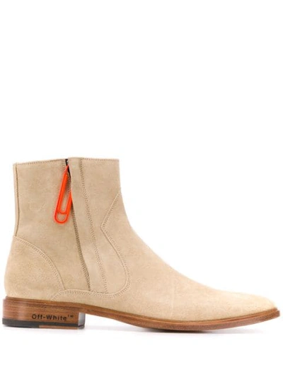Off-white Zip-detailed Suede Ankle Boots In Neutrals
