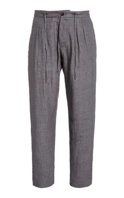 Eidos Linen Straight-leg Trousers In Grey