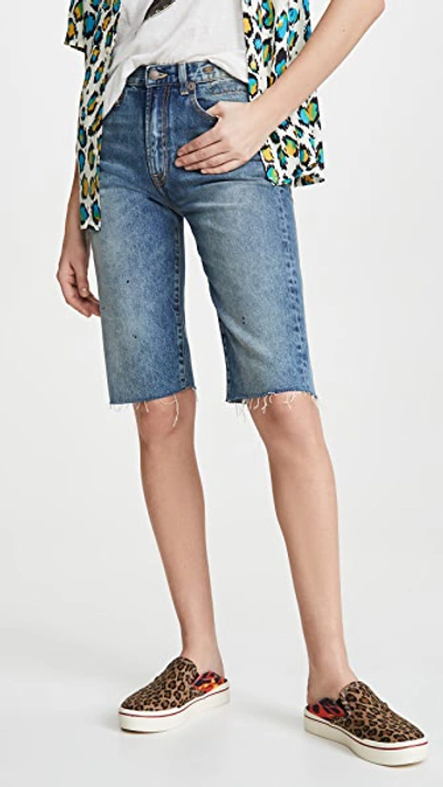 R13 Axl Denim Knee-length Shorts In Mid Denim