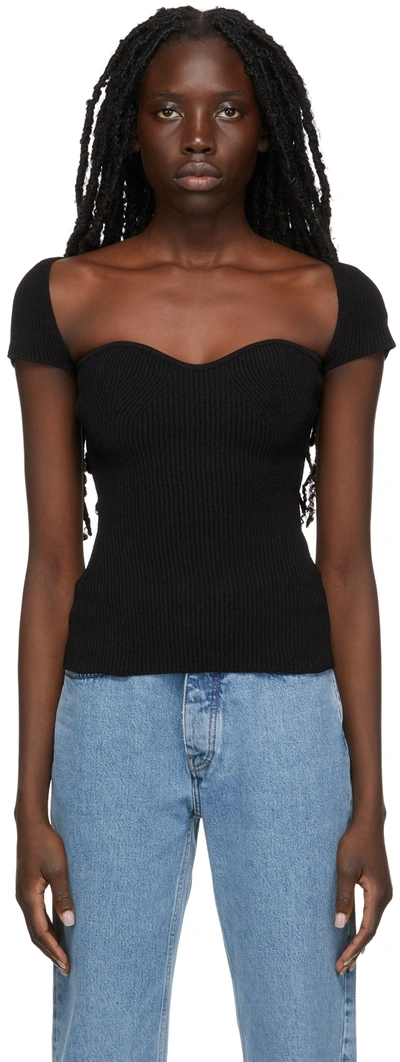 Khaite Ista Ribbed Sweetheart Neck Top In Black