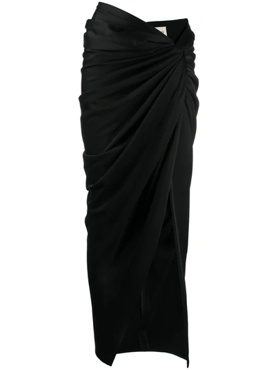 Khaite Louie Satin Sarong Skirt In Black