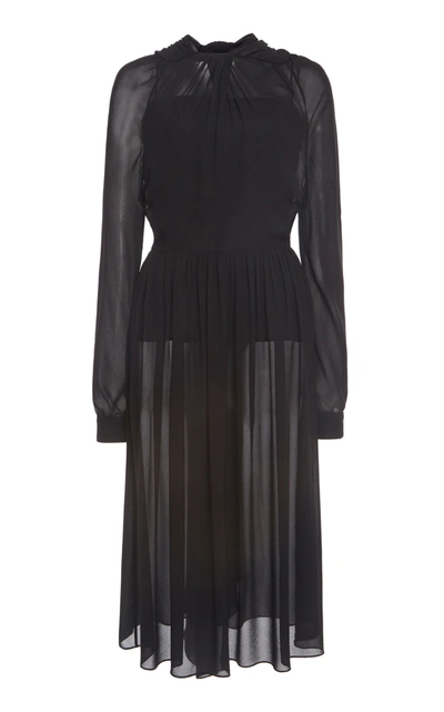 Prada Ruched Knee-length Cotton Dress In Black