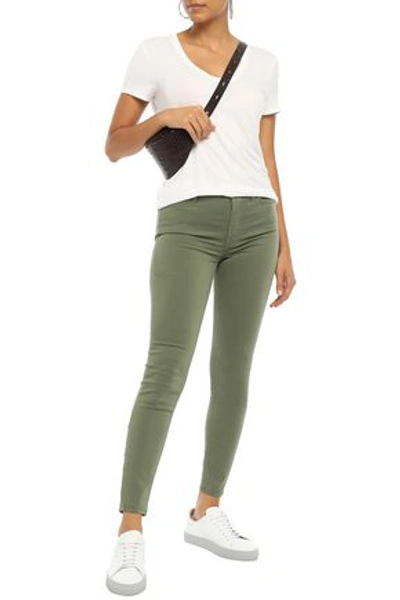 7 For All Mankind Cropped Cotton-blend Sateen Skinny Pants In Army Green