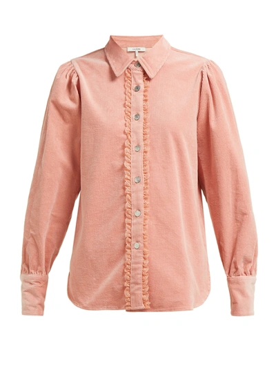 Ganni Lace-trimmed Cotton-blend Corduroy Shirt In Light Pink