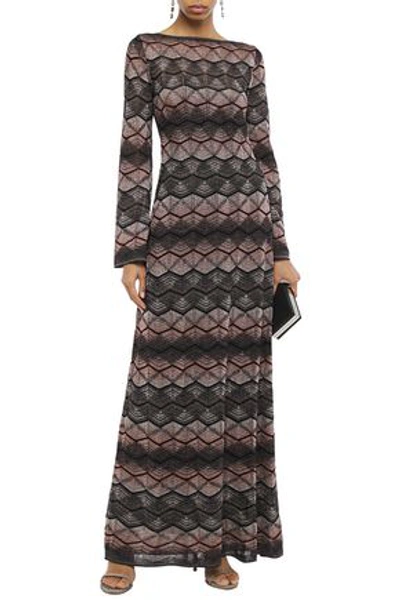 M Missoni Open-back Metallic Crochet-knit Maxi Dress In Taupe