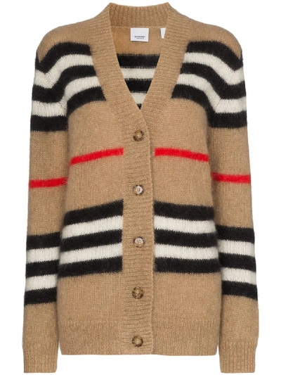 Burberry Gamtoos Icon Stripe-intarsia Mohair-blend Cardigan In Archive Beige